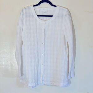 Pure Jill White Puckered Blouse Long Sleeves Button Up Sz Small Gorgeous
